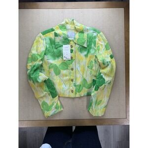 Vintage 1980s NWT Designer Collection Maas Brothers Green Floral Jacket Size 12